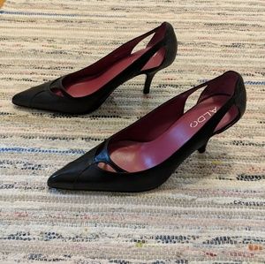 Aldo black leather cutout pointed toe heels 8.5